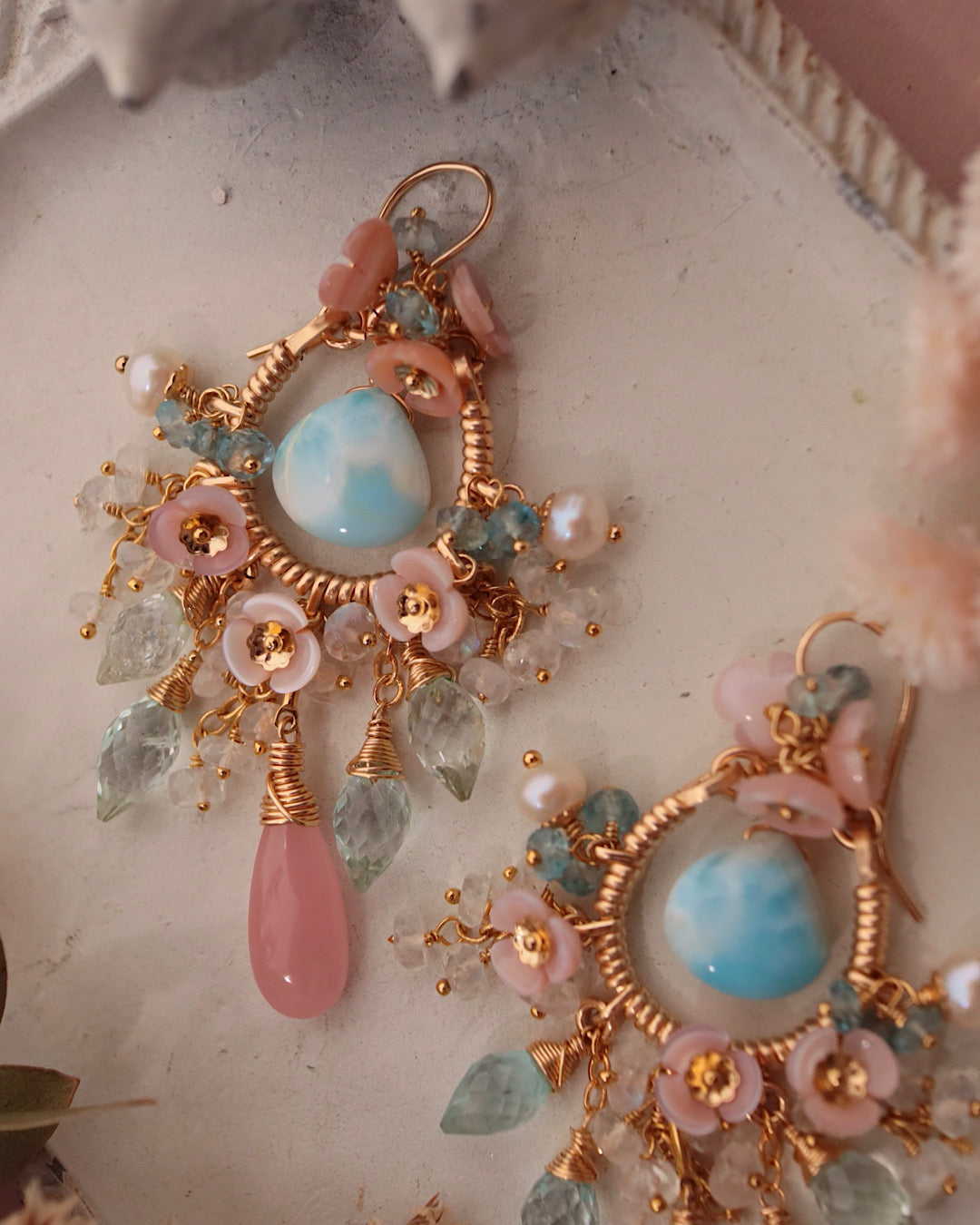[One-of-a-kind] Larimar Earrings in Romantic Colors