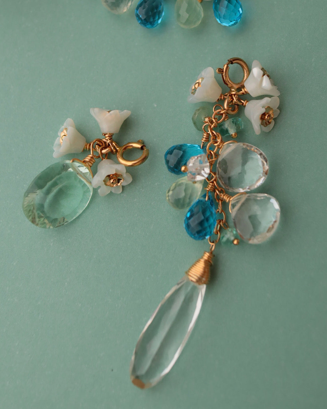 Swiss blue topaz and green fluorite ear cuff