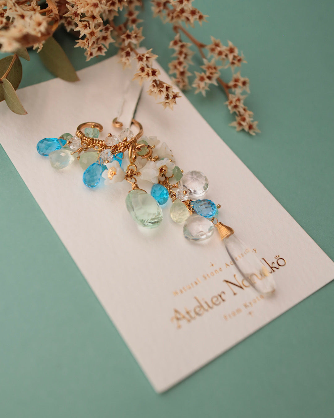 Swiss blue topaz and green fluorite ear cuff