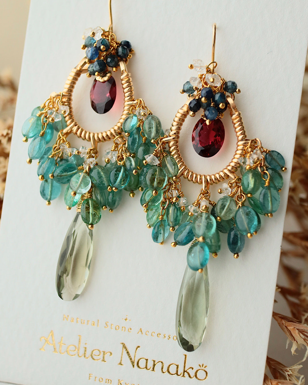 [One-of-a-kind] Purple-red and blue tourmaline chandelier earrings
