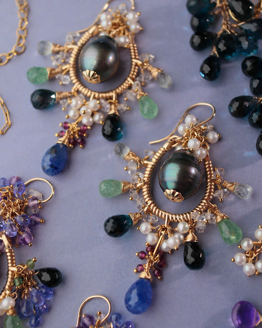 [Water Lilies] Light by the Water — Chandelier Earrings [One-of-a-kind]