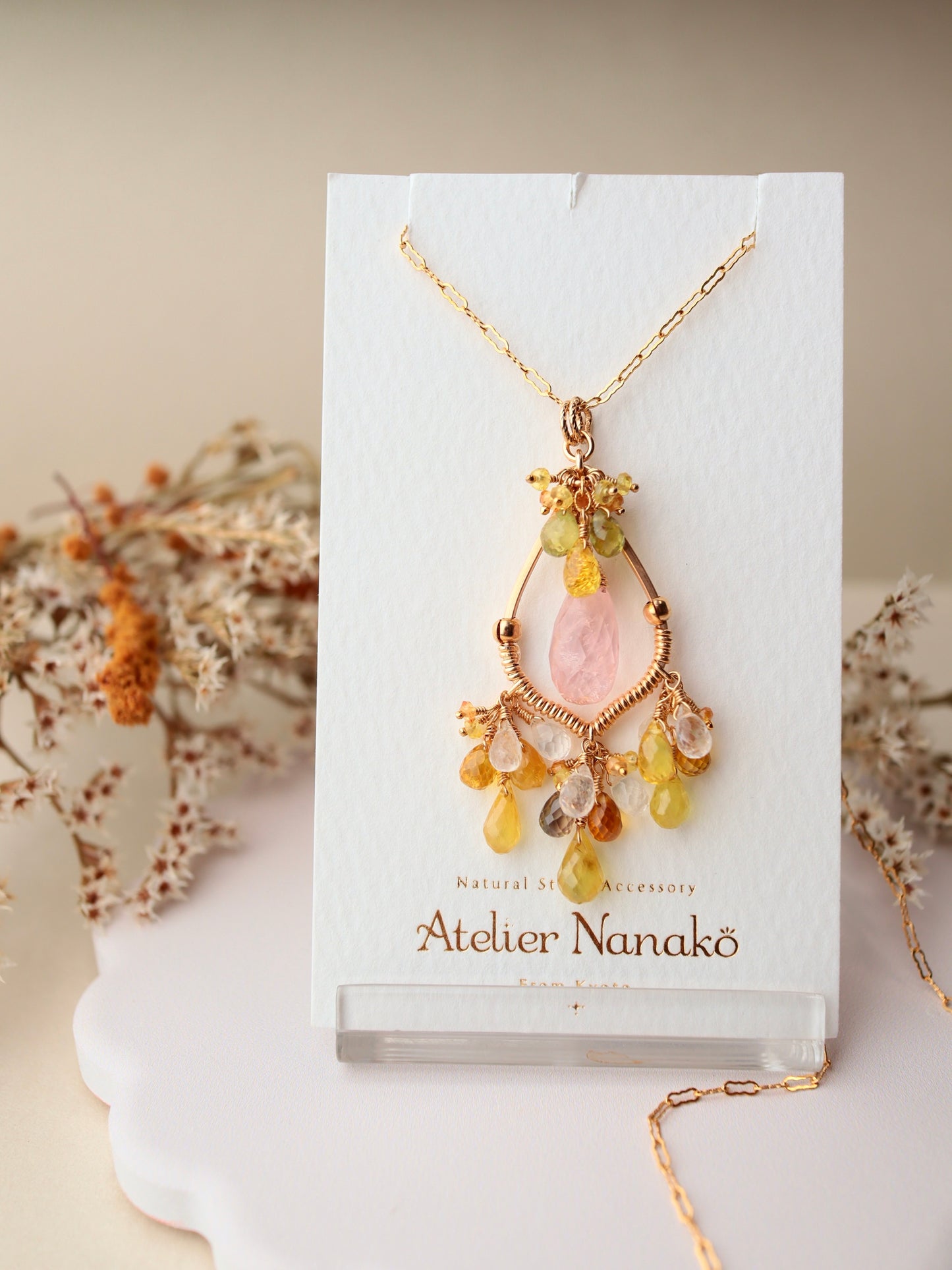 ②Morganite chandelier necklace