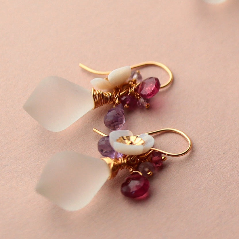 Frosted crystal earrings (pink)