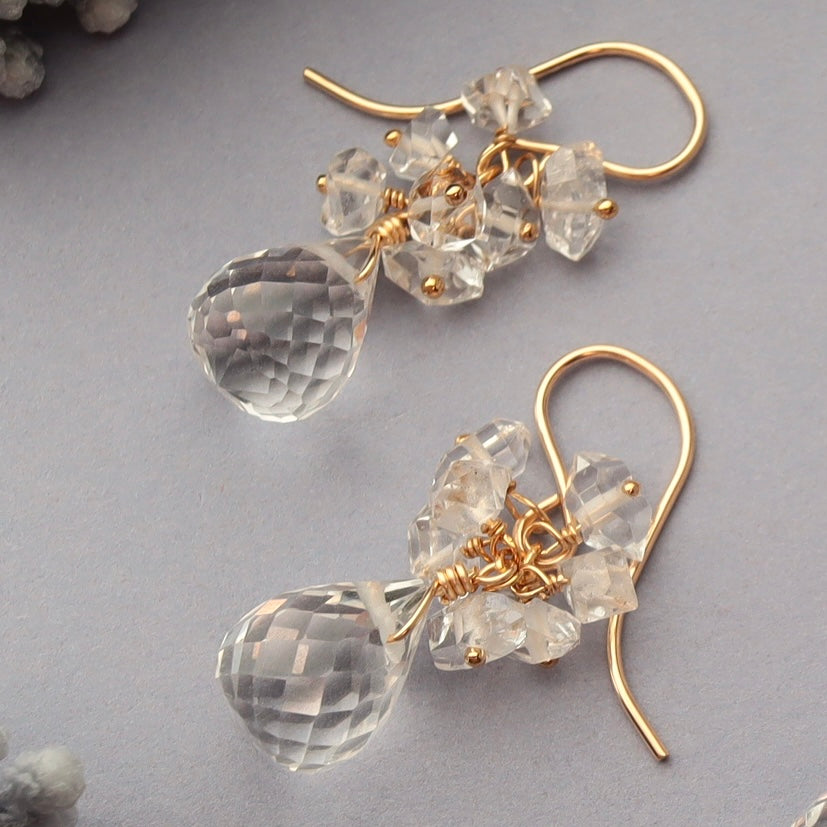 Quartz Drop and Herkimer Diamond Earrings
