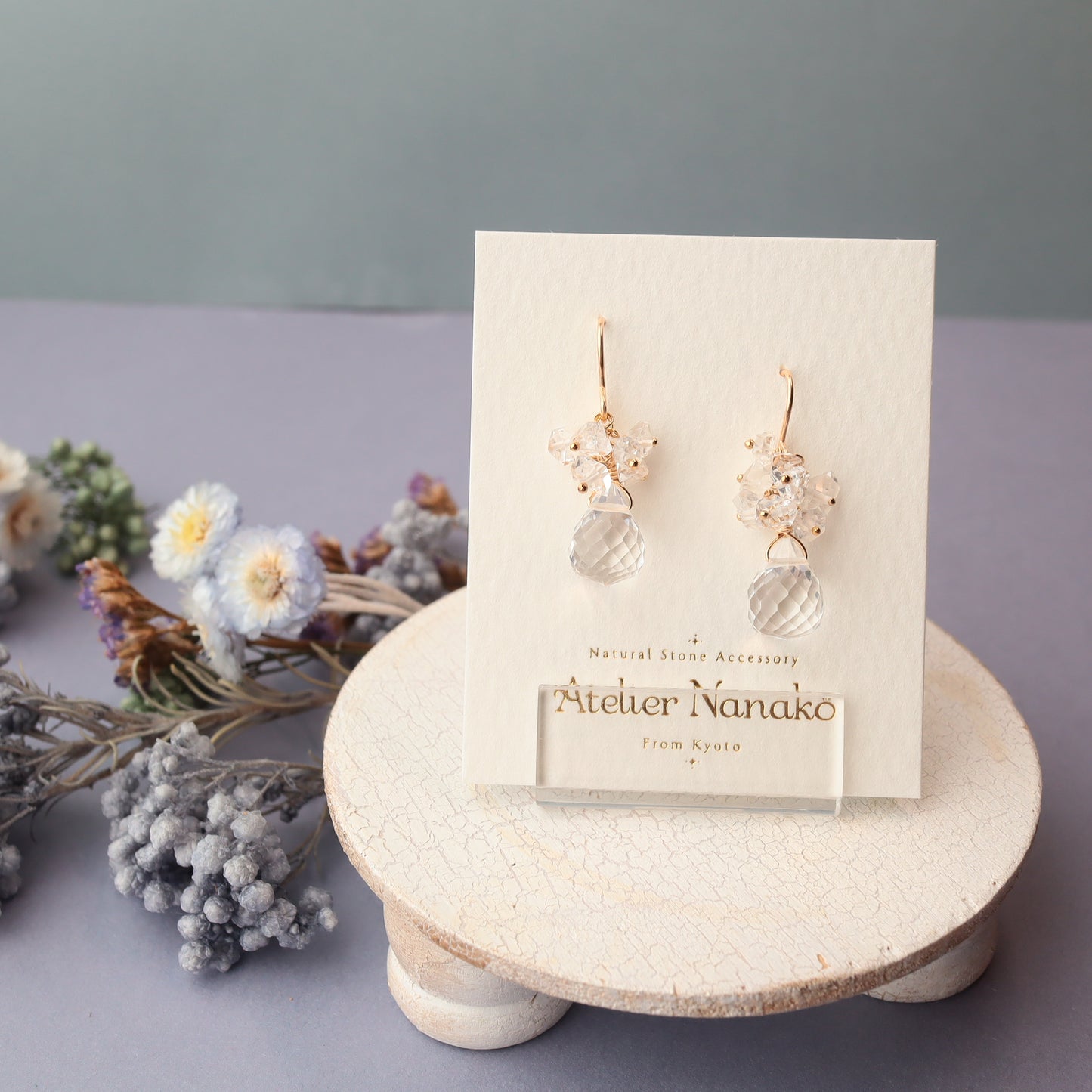 Quartz Drop and Herkimer Diamond Earrings