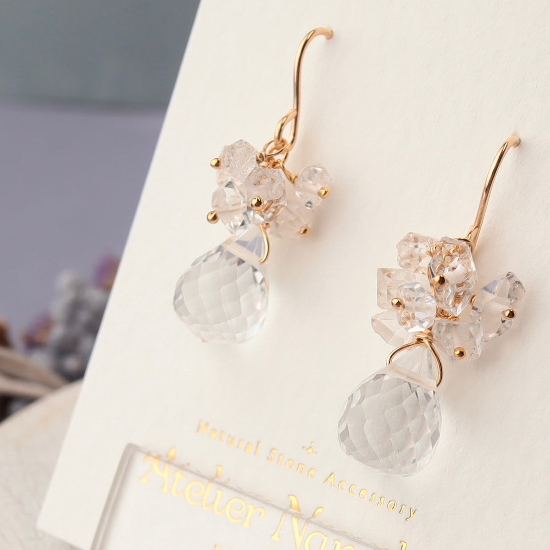 Quartz Drop and Herkimer Diamond Earrings