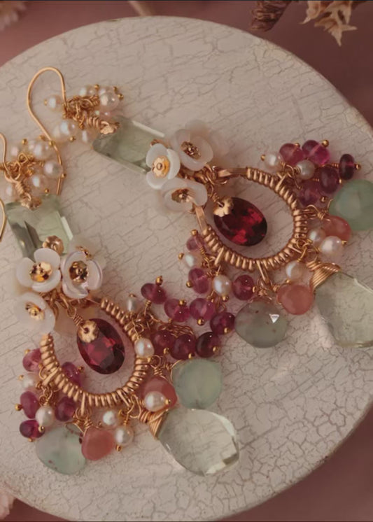 [One-of-a-kind] Tourmaline and Green Amethyst Chandelier Earrings