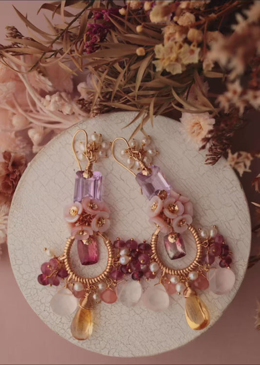 [One-of-a-kind] Bicolor Tourmaline and Citrine Chandelier Earrings