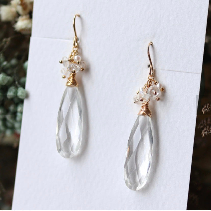 Large quartz and freshwater pearl earrings
