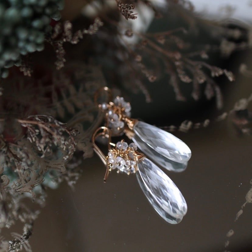 Large quartz and freshwater pearl earrings