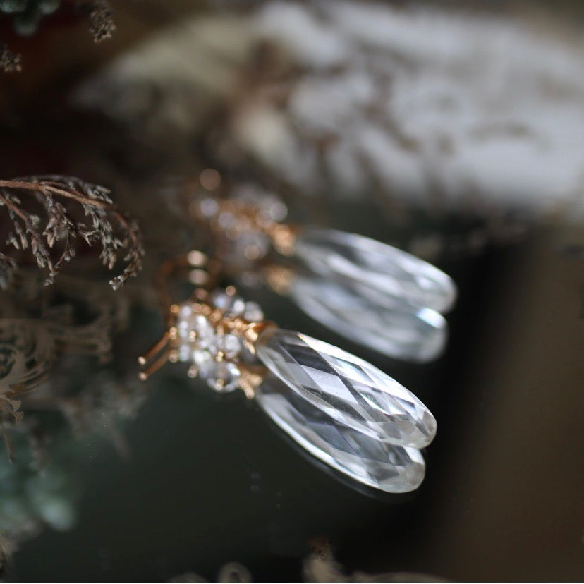 Large quartz and freshwater pearl earrings